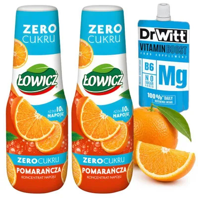 Produktbild von Łowicz Orange Zero Sugar Sirup 500 ml, zuckerfrei, Getränkesirup mit Orangengeschmack, 2 Stück
