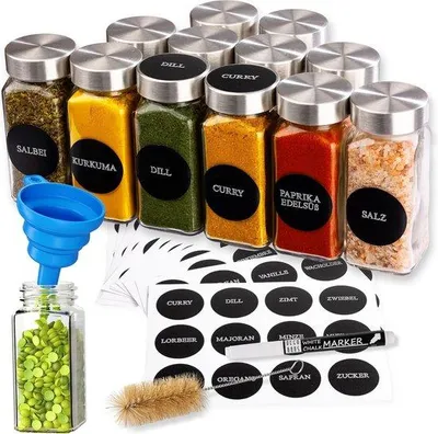 Immagine prodotto di Famanu, set di 12 barattoli per spezie, con coperchio, ideali per conservare erbe aromatiche e spezie
