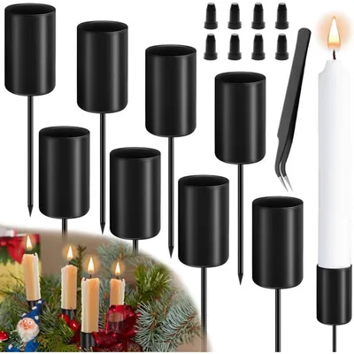 Zdjęcie produktu dla zestaw 8 metalowych świeczników do wieńca adwentowego 11 cm świeca w sztyfcie Kolacja przy świecach Elegancki design