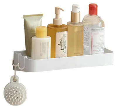 Immagine prodotto di Portaoggetti da doccia senza foratura, 30 cm, bianco, in plastica, con 3 ganci, capacità fino a 5 kg