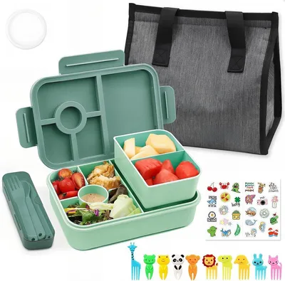 Produktbild von PromoHome® Bento Lunchbox 1300 ml – 5 Fächer, auslaufsicher, mit Besteck, mikrowellen- und spülmaschinenfest