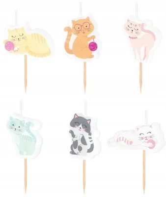 Produktbild von Kerzen, Kuchenspieße, Cupcakes, bunte Katzen, Katzen, Geburtstagsparty, 6 Stück.