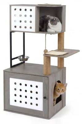 Produktbild von FANTASK mehrstöckiger Kratzbaum, Katzenschrank Holz mit mit Futterstation, Sisal