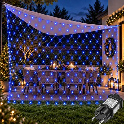 Obrázek produktu pro 6X4m 660 LED víla světla modrá světelná opona 8 světelných režimů vnitřní party dekorace vánoční světla