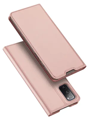 A rose gold flip case for a smartphone is shown against a white background.
