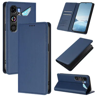 Produktbild von Handyhülle für ZTE nubia Neo 5 GT, Kunstleder Klapphülle Stoßfeste Magnetische Hülle mit Ständer Dunkelblau
