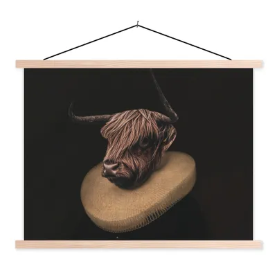 Produktbild von MuchoWow® Textilposter Schottischer Highlander - Gemälde - Kuh 40x30 cm mit holzfarbenen Rahmen - Bilder