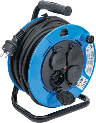 Produktbild von BGS 3375 Kabeltrommel , 25 m , 3x1,5 mm² , 4 Steck dosen mit Verschlusskappe , IP 44 , 3500 W