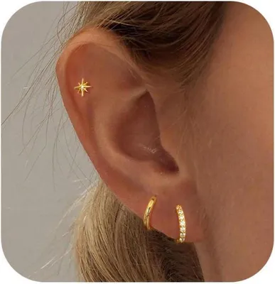 Immagine prodotto di FUNEIA Orecchini da donna in argento 925/14K placcati oro Set di orecchini con zirconi ipoallergenici Cerchi d'oro A