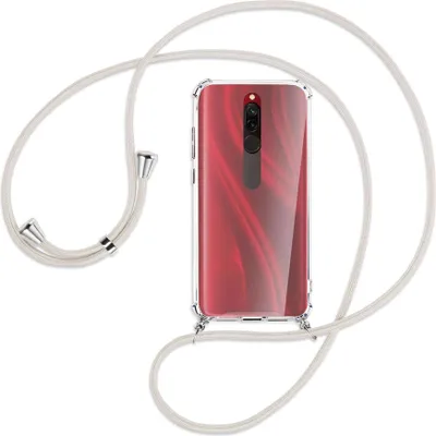 Produktbild von Handykette Backcover-Schutzhülle mit Band (Metall silberfarben) für Xiaomi Redmi 8 - broken white