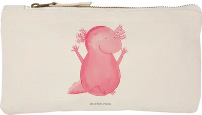 Produktbild von Mr. & Mrs. Panda Pouch Axolotl Hurra Größe S Klein - Weiß - Geschenk, Schminkbeutel, Kulturbeutel, Motivation, Mäppchen, Federmappe, Spaß, Lurch, Schlampermäppchen