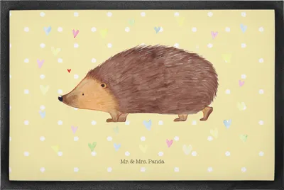Produktbild von Mr. & Mrs. Panda Bodenvorleger Igel Herzen 50 x 75 cm - Gelb Pastell - Geschenk, Leben, Herz, Kuss, Gummimatte, Liebe, Fußabtreter, Lustige Sprüche, Fussmatte, fußmatte