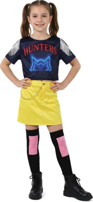 Productafbeelding van K-pop kostuum voor meisjes, met een blauw shirt en een gele rok - maat 140/152 (10-12 jaar)