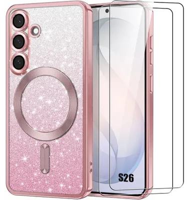 Image de Coque + 2 Verres Trempés pour Samsung Galaxy S26, Protection Silicone avec Cercle Magnétique - Rose