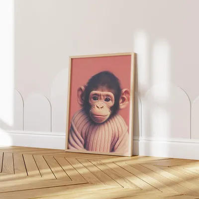 Produktbild von Kinderzimmer Poster Tiere Fuchs Elefant Bär Nashorn Erdmännchen · Kinderzimmer Bilder · Wand Deko · Kunst Druck · Deko Print · ohne Rahmen · Motiv Affe · 15 × 20 cm
