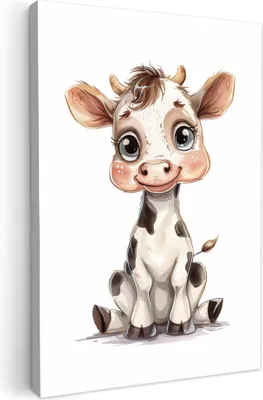 Produktbild von Leinwand Bilder 80x120 cm - Kinder Tiere - Kuh, Bilder, Wanddeko, Wandbilder Wohnzimmer