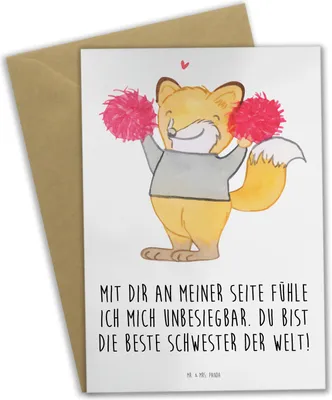 Produktbild von Mr. & Mrs. Panda Grußkarte Beste Schwester - Weiß - Geschenk, Liebe, weihnachtskarten, vatertagskarte, Bedanken, glückwunschkarten, Aufmerksamkeit, Anerkennung, Für