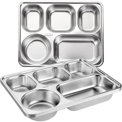 Produktbild von Gelddel 3-stücks Teller-Set - Rechteckiger Teller mit fünf Fächern - Rostfreier Teller - Geeignet für Erwachsene, Kinder, wählerische Esser, Camper und Portionssparer