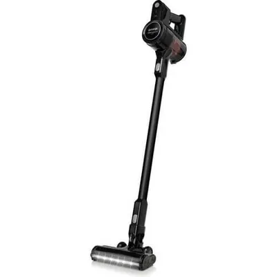 A black cordless vacuum cleaner is shown against a white background.