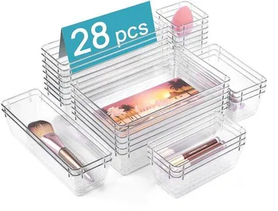 Image de Organiseur de tiroirs 28 pièces, 4 tailles, pour la cuisine, les bijoux, la chambre à coucher et le bureau