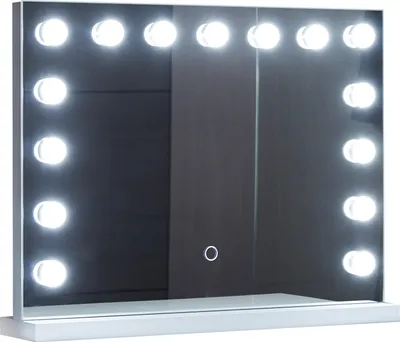 Obrázok produktu pre Zrkadlo Aquamarin® Hollywood - s osvetlením, 3 farby svetla, stmievateľné, dotykové, 15 LED svetiel, 58 x 43 cm - nástenné stolové zrkadlo, kozmetické zrkadlo, divadelné zrkadlo, kozmetické zrkadlo, toaletné zrkadlo