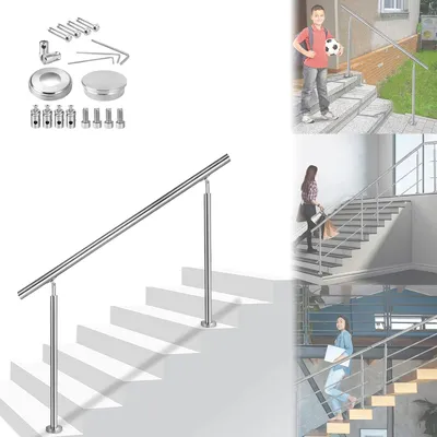 Produktbild von ACXIN Handlauf Geländer Treppengeländer Ø 42 mm Geländerstäben aus Edelstahl Terrassengeländer Bodenmontage Bausatz Treppen (200cm, 0 Querstreben)