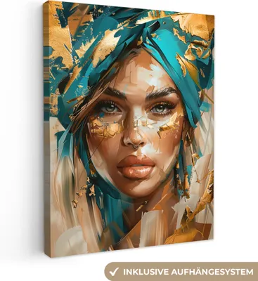 Obrázek produktu pro OneMillionCanvasses® - Plátno - Žena - Portrét - Zlatá - Luxusní - Modrá, nástěnná malba, nástěnné dekorace obrazy obývací pokoj, 60x80cm