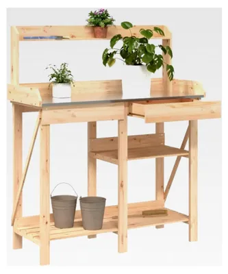 Produktbild von Pflanztisch aus massivem Tannenholz mit Ablagen für Garten, Balkon und Terrasse