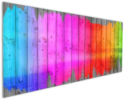 Produktbild von Wallario Küchenrückwand aus Glas, Größe: 125 x 50 cm, Motiv: Holzpaneel - Bemaltes buntes Holz | Spritzschutz | abwischbar | pflegeleicht | in