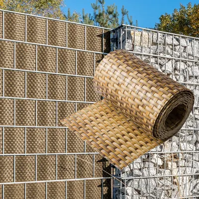Produktbild von NYVI Polyrattan Sichtschutzstreifen Privafence Braun und Beige 255 x 19 cm 5 Rollen (12,75 Meter) - SPARSETS - Sichtschutz für Doppelstabmatten Zaun - Premium Zaunsichtschutz