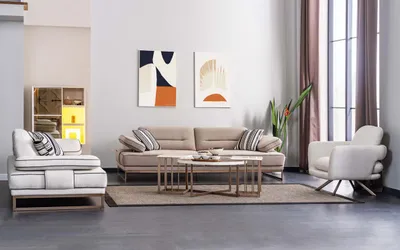 Produktbild von Weiß-Beige Wohnzimmer Couchgarnitur Robuster 3-Sitzer Couchtisch 6tlg