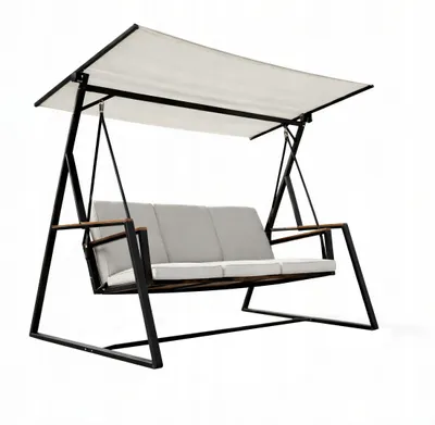 Produktbild von Gartenschaukel 3-Sitzer mit Sonnendach, Stahlgestell, beige, 204 cm