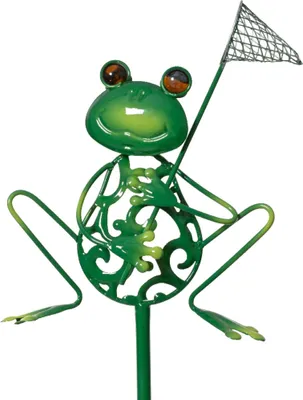 Produktbild von Dekofigur Frosch mit Kescher 91cm Metall Außendeko Grün