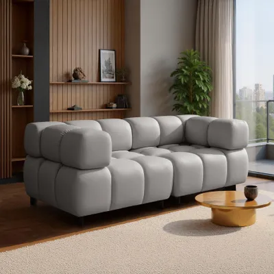 Image de Sofiland Tondo Canapé 3 Places Design Bubble en Velours 192x96cm gris clair