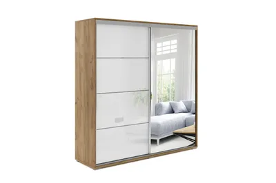 Zdjęcie produktu dla Szafa A12 craft złoty/biały z 2 drzwiami przesuwnymi, z lustrem - 100 x 62 x 215 cm -