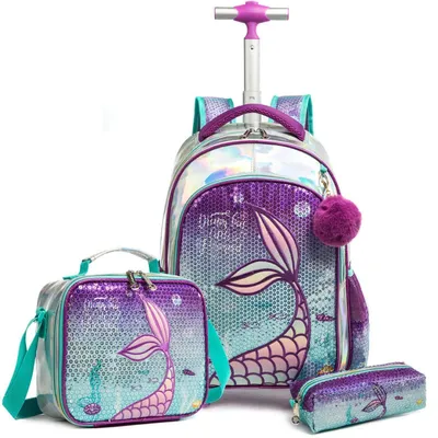 Produktbild von Schulranzen Kinder Rollrucksack 3-teiliges Set Mädchen Lila Pailletten 16 Zoll