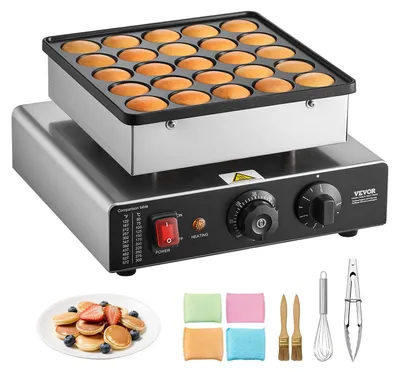 Productafbeelding van VEVOR Mini pannenkoekenmachine, Dutch muffin-wafelijzer met een diameter van 43 mm, anti-aanbak grill voor poffertjes, gemaakt van roestvrij staal, elektrische mini pannenkoekenbakker voor thuis, keuken of restaurant