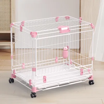 Produktbild von Kleintierkäfig mit Rollen, Multifunktionaler faltbarer Hundekäfig, Katzenkäfig mit Tablett , Gitterbox, 62x55x50CM, Rosa