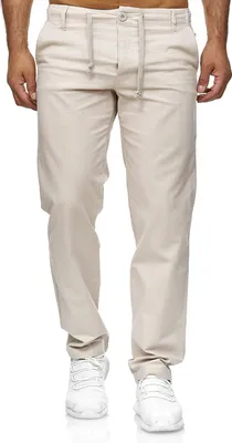 Produktbild von Reslad Herren bequeme Baumwollhose Leinenhose Optik Strandhose RS-3000 Beige M