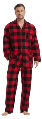 Produktbild von Elzusha – Passendes Pyjama-Set für Paare – 100% Baumwoll-Flanell – Rot-Schwarz kariert
