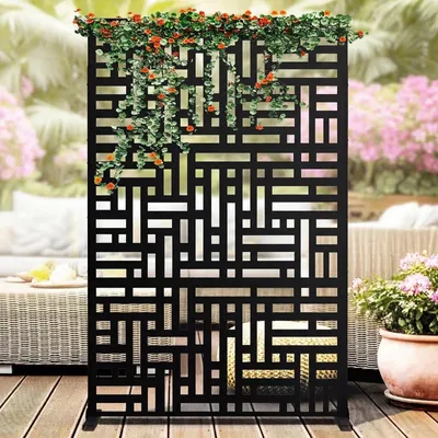 Zdjęcie produktu dla Ekran ochronny z metalu - Wolnostojący, dekoracyjny panel ochronny - 198 x 122 cm - Stal odporna na warunki atmosferyczne - Do ogrodu i przestrzeni zewnętrznych - Czarny