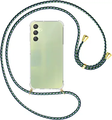 Produktbild von Handykette Backcover-Schutzhülle mit Band (Metall goldfarben) für Samsung Galaxy A15  - grün/blau/weiß