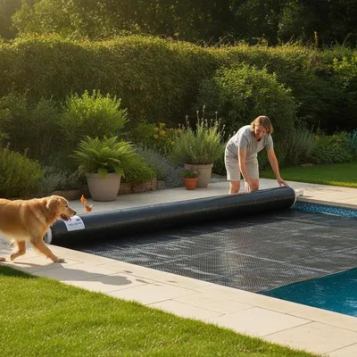 Immagine prodotto di Copertura solare per piscine, dimensioni 500 x 300 cm, spessore 200 µm, adatta per piscine fuori terra, colore blu, protezione UV