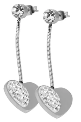 Produktbild von Akzent Edelstahl Ohrstecker silberfarbig Motiv Herz  4 cm Länge Steinchenbesatz