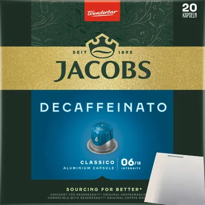 Produktbild von Jacobs Decaffeinato Lungo Kapseln 20er (104g Packung) + usy Block