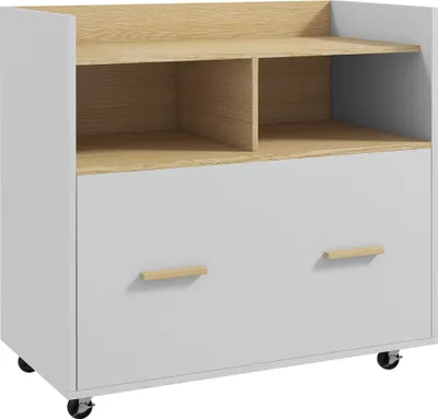 Image de Armoire de classement - Armoire de bureau Avec Roulettes - Dimensions 76 x 40 x 75,5 cm - Un Tiroir Pour Dossiers Suspendus A4 - Bois - Montage Nécessaire - Blanc