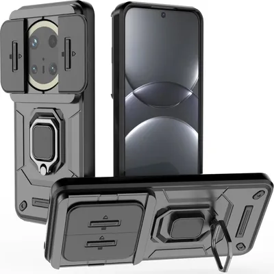 Obrázek produktu pro Pouzdro pro Huawei Mate 70 Pro dvouvrstvé pouzdro s posuvnou ochranou kamery a držákem prstenu, stojánek černé