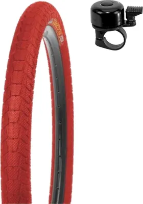 Image de 1 pneu de vélo Kenda 20" Krackpot K-907 rouge 50-406 (20 x 1,95) avec sonnette de vélo maxxi4you