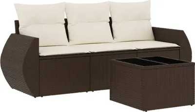 Produktbild von 4-tlg. Garten-Sofagarnitur mit Kissen Braun Poly Rattan