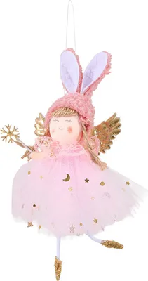 Produktbild von Weihnachtsanhänger, Hasenengel-Puppe mit Netzgarnkleid, dekorativer Weihnachtsschmuck